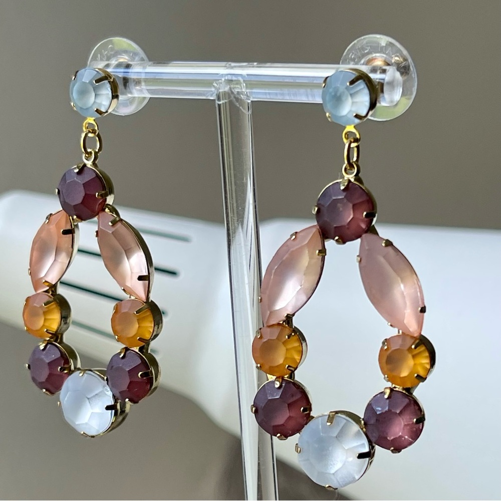 JOAN RIVERS | VTG | Chandelier Multi Earth Tone Faceted Frost Crystals Earrings